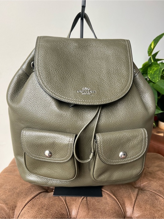 Coach Handbags - Coach Olive Green Pebbled Leather Backpack with Front Pockets Style 6145